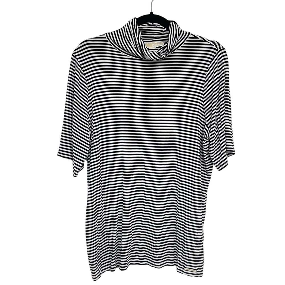 Michael Kors Black & White Striped Cowl Neck Short Sleeve Blouse Womens 1X Fall